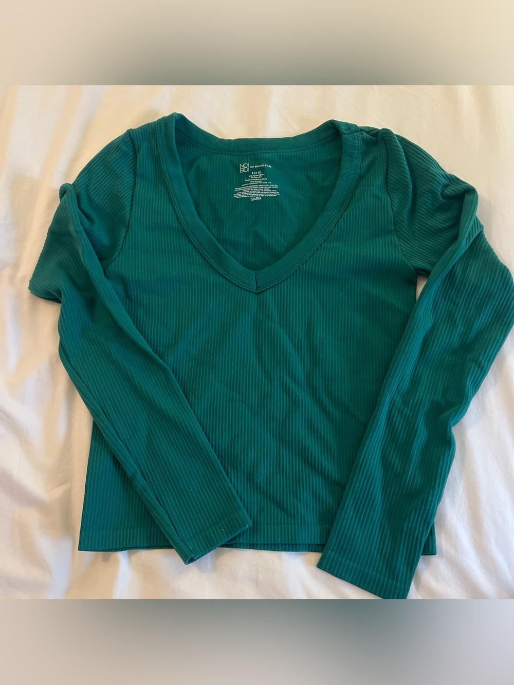 No Boundaries Teal Ribbed V-Neck Long Sleeve Tee